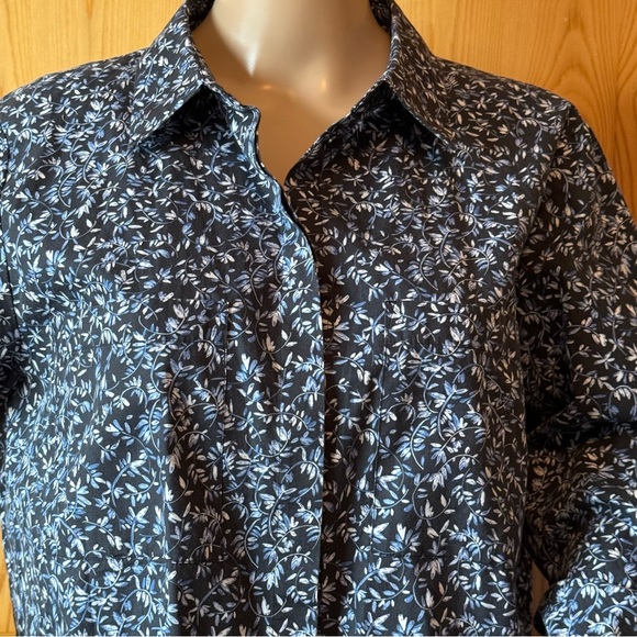 Lafayette 148 Womens Shirt Button Up Tunic Top Size XL Cotton Blue Floral - Picture 4 of 12